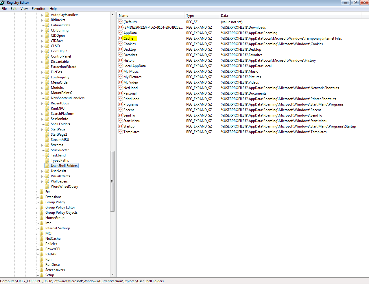 User Shell Folders Reg expand sz