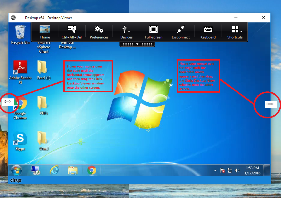 Citrix Receiver Window Resize to 3 Screens Drag Window1