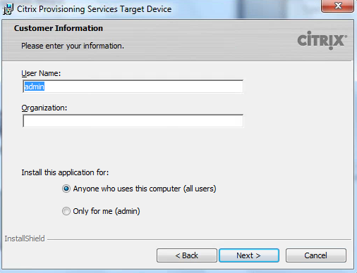 Citrix PVS 7.8 Target Tools Customer Information