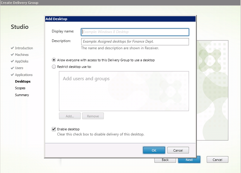Citrix Delivery Group Add Desktop and DisplayName