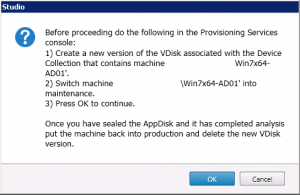 Citrix XenApp XenDesktop 7.8 Create AppDisks Warning Message