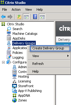 Create New Delivery Group From Citrix Studio