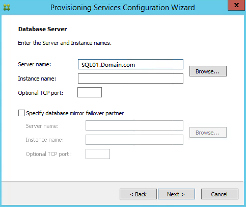 PVS Database Server and Instance Name